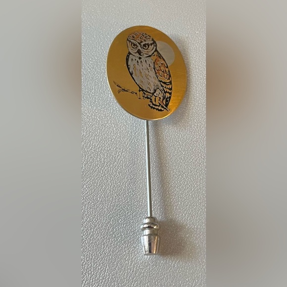 3 for $30 Vintage Reed & Barton Damascene Silver Gold Tone Owl Stick Pin Signed - Picture 7 of 8